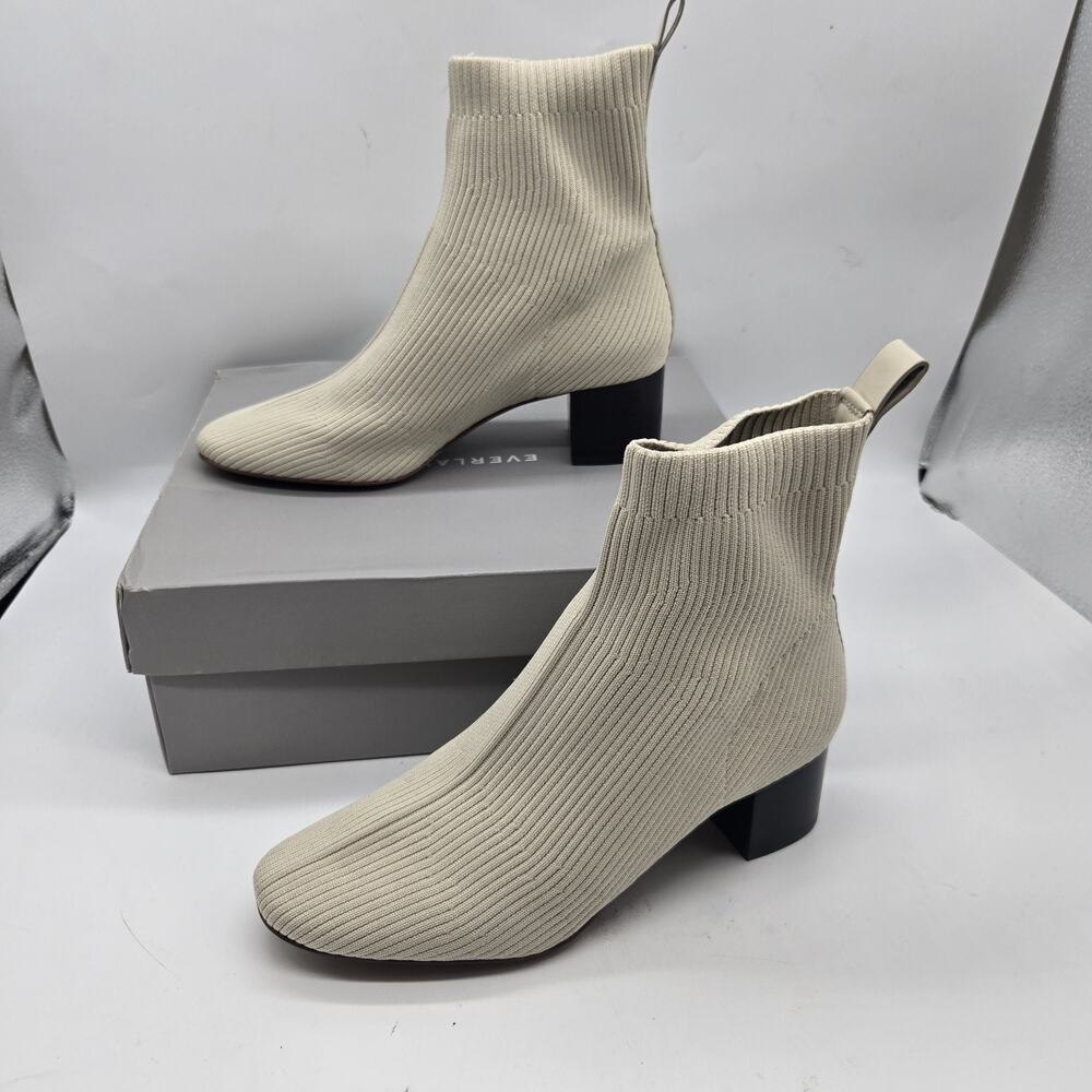 new Everlane The Glove Boot in Bone size 8 Women's Stretch Rib Knit Ankle Bootie